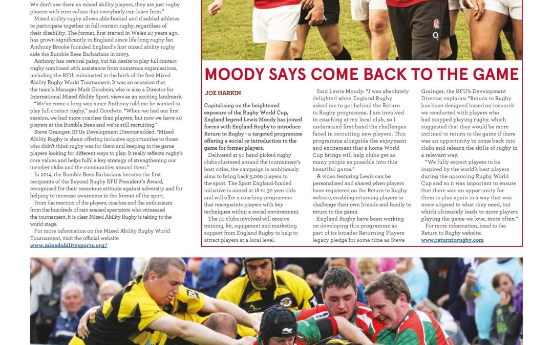 IMAS on RFU Touchline Magazine September 2015